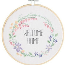 Load image into Gallery viewer, Rico Designs "Welcome Home" Flower Wreath cross stitch kit

