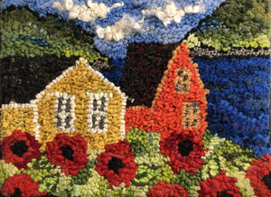 "Poppies on the Edge of Town" Deanne Fitzpatrick Studio Rug Hooking Kit 28cm x 35.5 cm / 11" x 17"